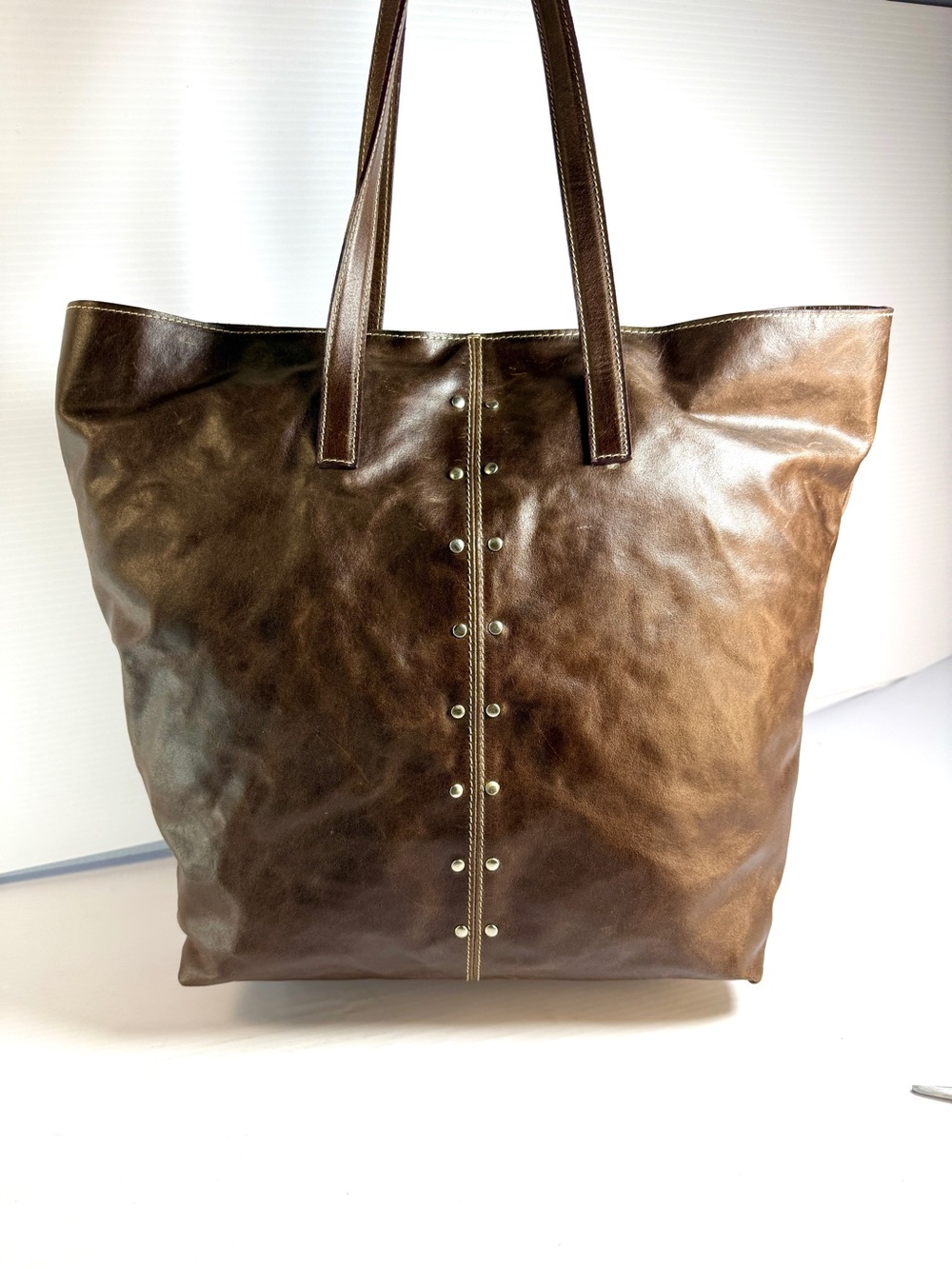 Pulicati Brown Leather Tote with Center Studs